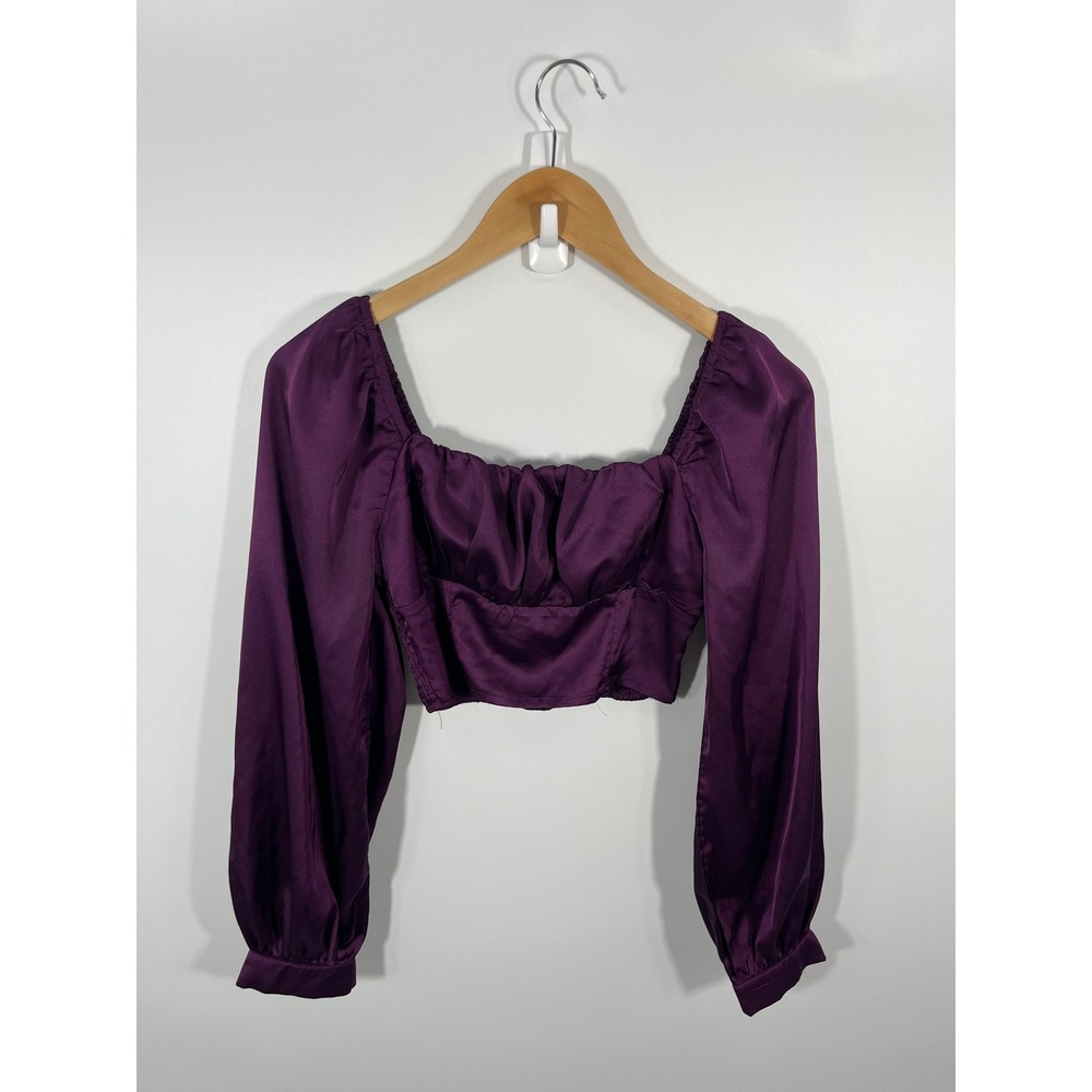 Womens Babydoll Crop Top XS Purple Balloon Sleeve Whimsigoth Dark Fairy Grunge